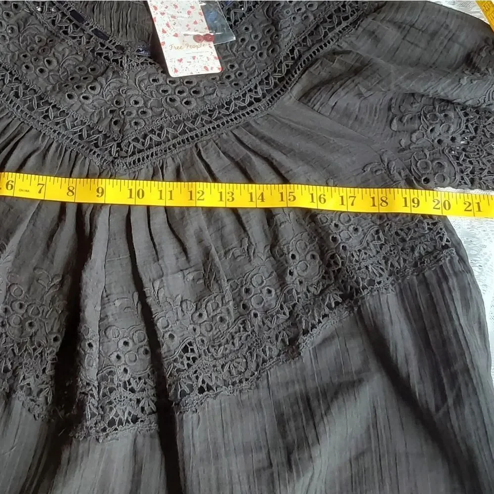 Free People Abigail Victorian Top-Black Sz XS